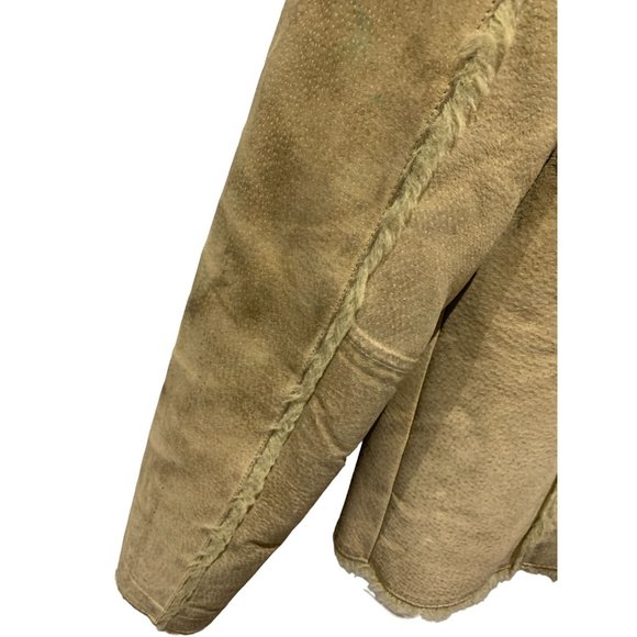 Women's Large ALDO Suede Leather Sherpa Lined Coat/Jacket Beige/Tane - Picture 6 of 12